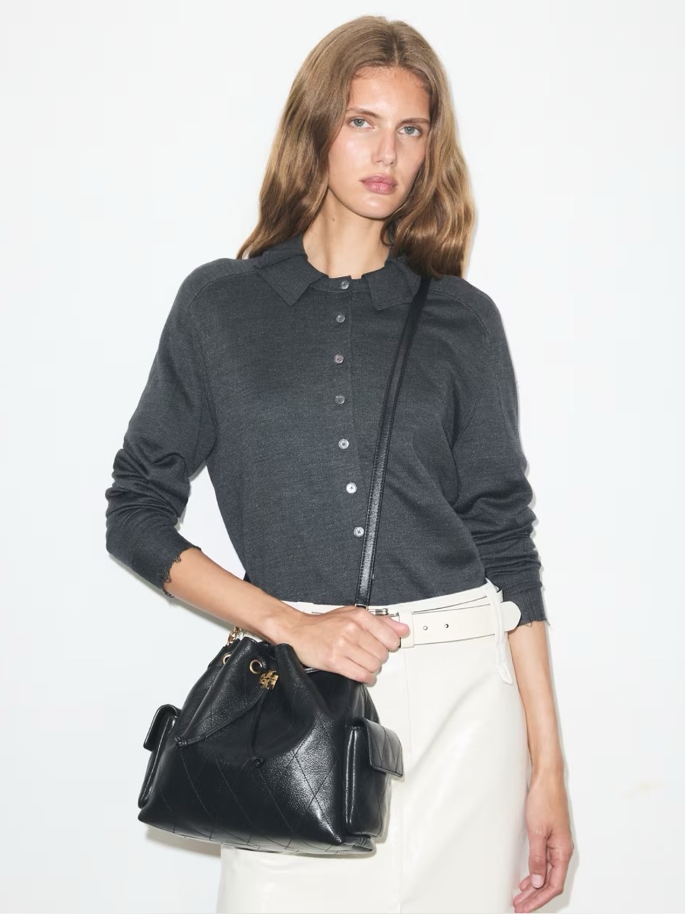 *SOLD OUT* Tory Burch Charlie Drawstring Small Black - Picture 3 of 9